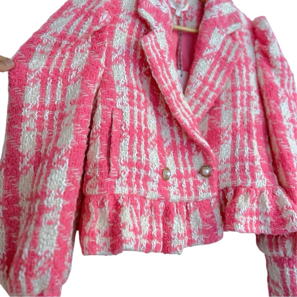 LoveShackFancy Braelynn Crop Wool Tweed Jacket in Majestic Pink, Size Medium NWT - Picture 8 of 15